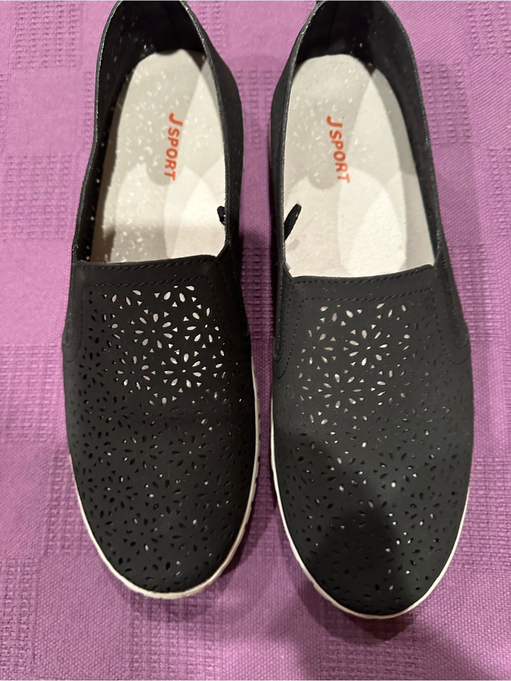 JSport by Jambu Black Laser-Cut Slip-On Flats $32